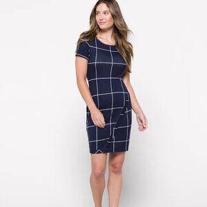 NWT Market & Spruce L Navy Blue & White Striped Brigitte Knit Dress